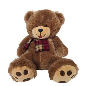 Greenbrier Brown Teddy Bear Plaid Scarf Paws Holiday Cottagecore Plush 18"